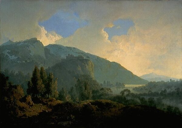 An Italian Landscape with Mountains and a River by Joseph Wright, hand-painted oil painting reproduction