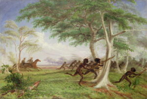Dispersal of hostile tribes near Baines River by Thomas Baines, hand-painted oil painting reproduction