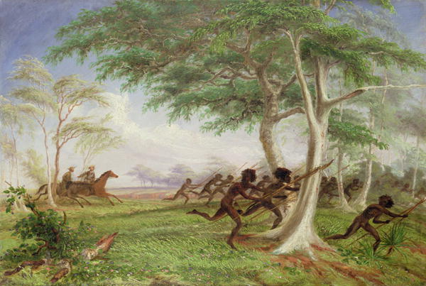 Dispersal of hostile tribes near Baines River by Thomas Baines, hand-painted oil reproduction