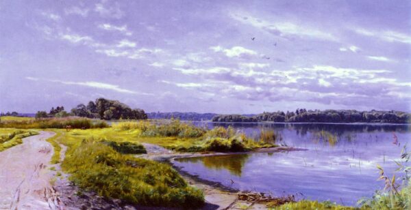 River Landscape by Peder Mørk Mønsted, hand-painted oil painting reproduction