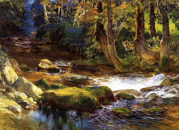 River Landscape with Deer by Frederick Arthur Bridgman, hand-painted oil painting reproduction