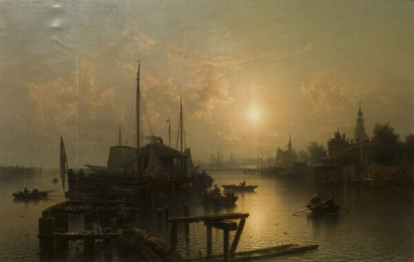 River with Boats and Shipping by Karl Adloff, hand-painted oil reproduction
