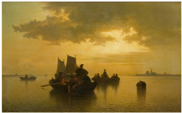 River with Fishing Boats by Karl Adloff, hand-painted oil painting reproduction