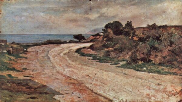 Road on the Bank of the Sea by Giovanni Fattori, hand-painted oil painting reproduction