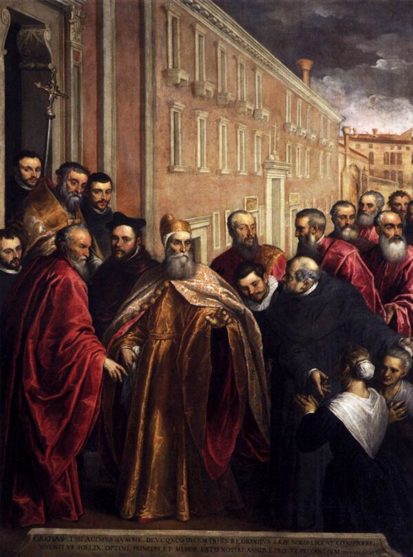 Pasquale Cicogna in Dogal Robes by Palma il Giovane, hand-painted oil painting reproduction
