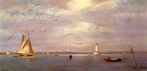 Robin’s Reef Lighthouse by Francis Silva, hand-painted oil painting reproduction