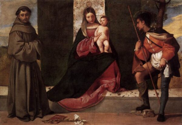 Madonna with the Child, Saint Anthony of Padua and Saint Roch by Giorgione, hand-painted oil painting reproduction