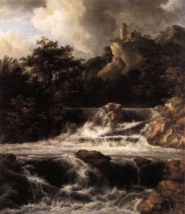 Waterfall with Castle Built on the Rock by Jacob Isaackszoon van Ruisdael, hand-painted oil painting reproduction