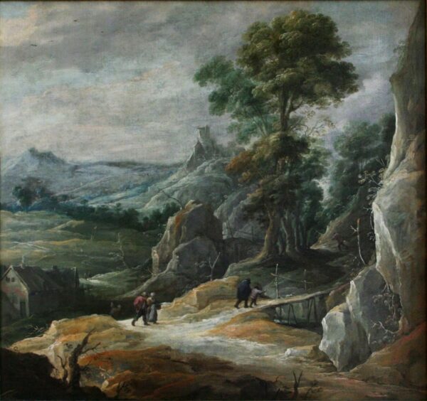 Rocky Landscape with Pilgrims by David Teniers the Younger, hand-painted oil painting reproduction