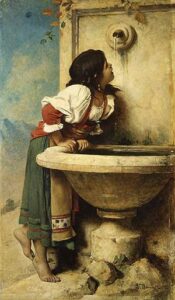 Roman Girl at a Fountain 1875 by Léon Bonnat, hand-painted oil painting reproduction