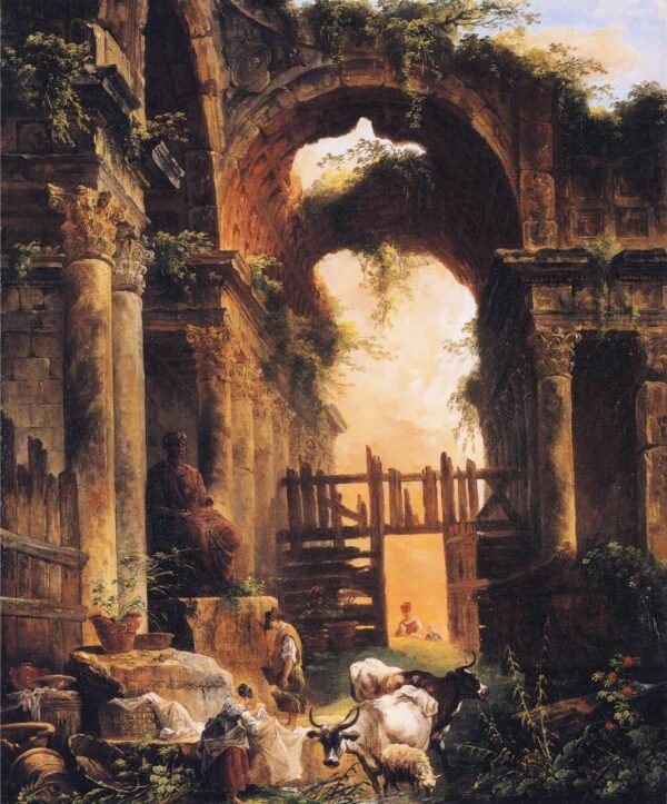 Roman Ruins by Hubert Robert, hand-painted oil painting reproduction