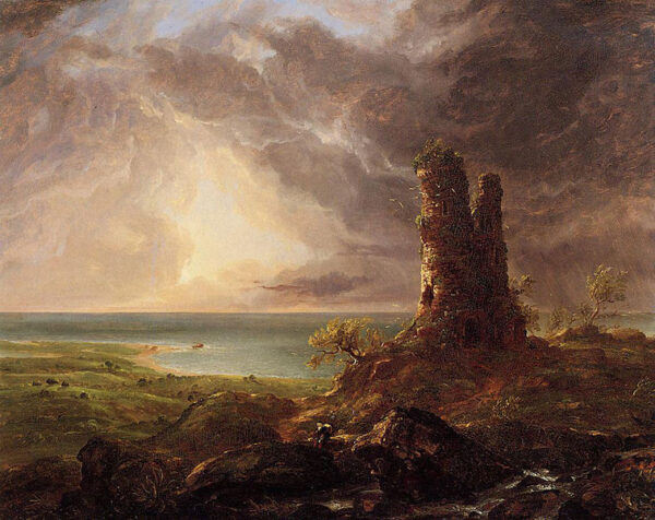Romantic Landscape With Ruined Tower by Thomas Cole, hand-painted oil painting reproduction
