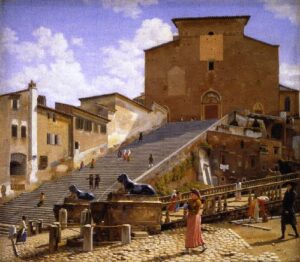 The Marble Steps Leading Up to Santa Maria in Aracoeli in Rome by Christoffer Wilhelm Eckersberg, hand-painted oil painting reproduction