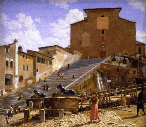The Marble Steps Leading Up to Santa Maria in Aracoeli in Rome by Christoffer Wilhelm Eckersberg, hand-painted oil reproduction