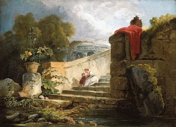 A Scene in the Grounds of the Villa Farnese, Rome by Hubert Robert, hand-painted oil painting reproduction