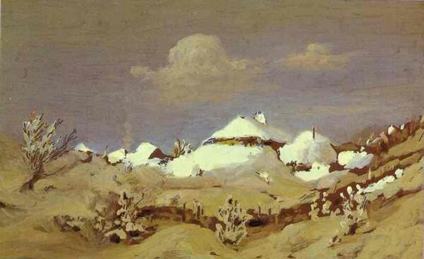 Winter, Spots Of Light On Cottage Roof by Arkhip Kuindzhi, hand-painted oil painting reproduction