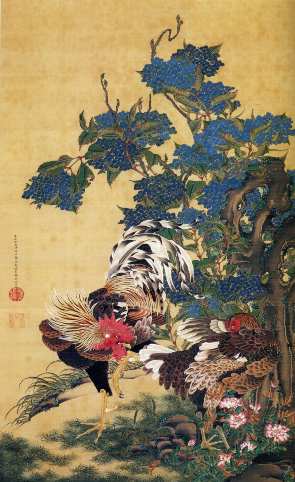 Rooster and Hen with Hydrangeas by Itō Jakuchū, hand-painted oil painting reproduction
