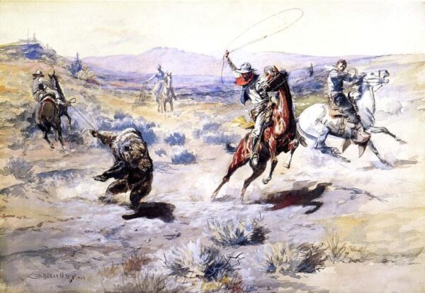 Roping a Grizzly by Charles Marion Russell, hand-painted oil reproduction
