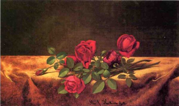 Roses Lying on Gold Velvet by Martin Johnson Heade, hand-painted oil painting reproduction