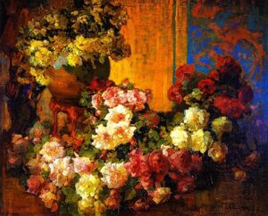 Roses and Lilies by Franz Bischoff, hand-painted oil painting reproduction