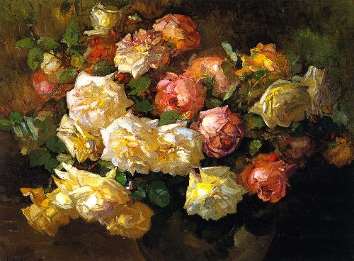 Roses by Franz Bischoff, hand-painted oil reproduction