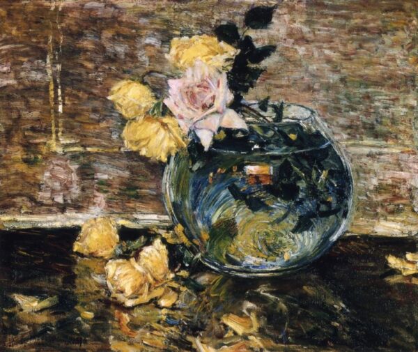 Roses in a Vase by Frederick Childe Hassam, hand-painted oil painting reproduction