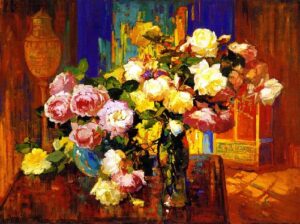 Roses in a aTall Glass by Franz Bischoff, hand-painted oil painting reproduction