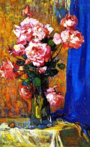 Roses in a aTall Glass b by Franz Bischoff, hand-painted oil painting reproduction
