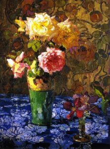 Roses in a aTall Glass c by Franz Bischoff, hand-painted oil painting reproduction