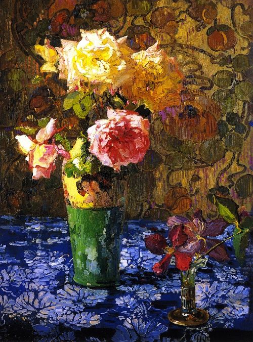 Roses in a aTall Glass by Franz Bischoff, hand-painted oil reproduction