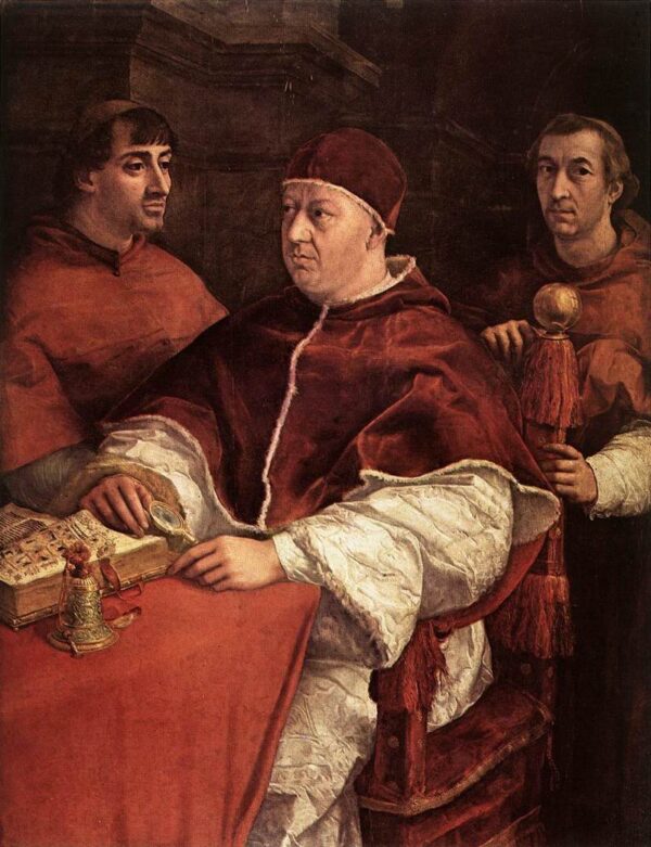 Pope Leo X with Cardinals Giulio de Medici and Luigi de Rossi by Raphael Sanzio, hand-painted oil painting reproduction