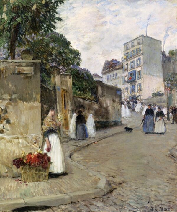 Rue Montmartre, Paris by Frederick Childe Hassam, hand-painted oil painting reproduction