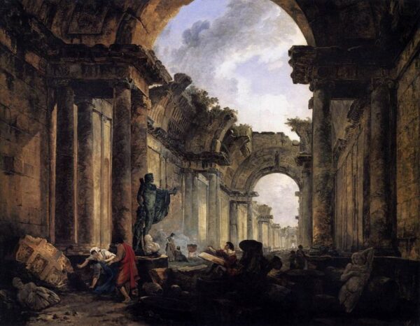Imaginary View of the Grande Galerie in the Louvre in Ruins by Hubert Robert, hand-painted oil painting reproduction