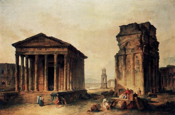 Ruins at Nimes by Hubert Robert, hand-painted oil painting reproduction