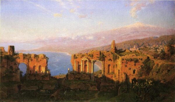 Ruins of the Roman Theatre at Taormina, Sicily by William Stanley Haseltine, hand-painted oil painting reproduction