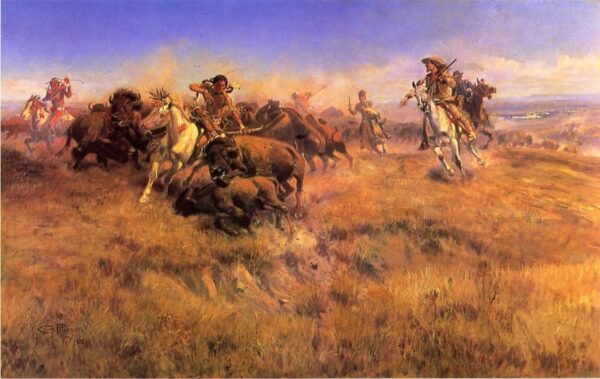 Running Buffalo by Charles Marion Russell, hand-painted oil painting reproduction