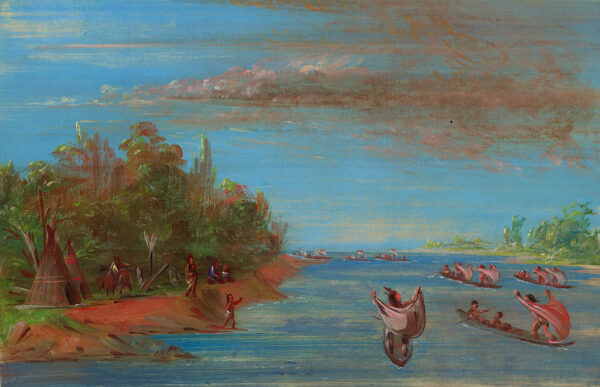 Sac and Fox Sailing in Canoes by George Catlin, hand-painted oil painting reproduction