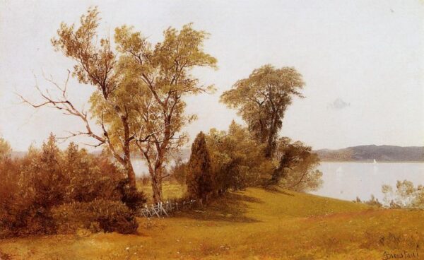 Sailboats on the Hudson at Irvington by Albert Bierstadt, hand-painted oil painting reproduction