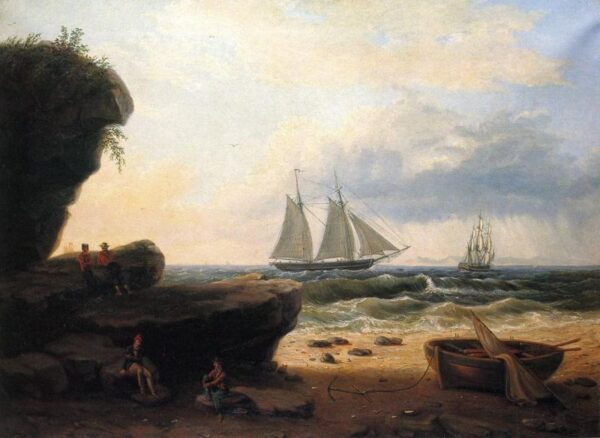 Sailing Along the Shore by Thomas Birch, hand-painted oil painting reproduction
