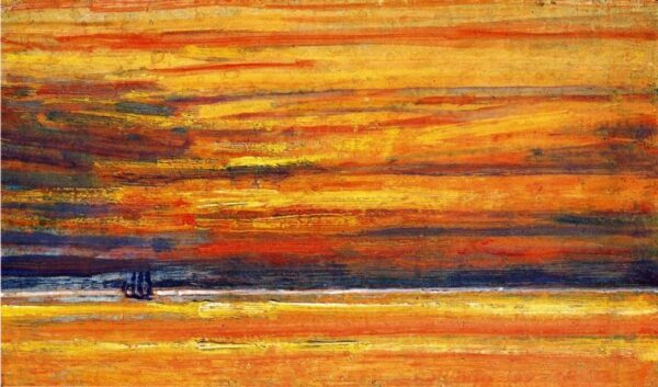 Sailing Vessel at Sea, Sunset by Frederick Childe Hassam, hand-painted oil painting reproduction