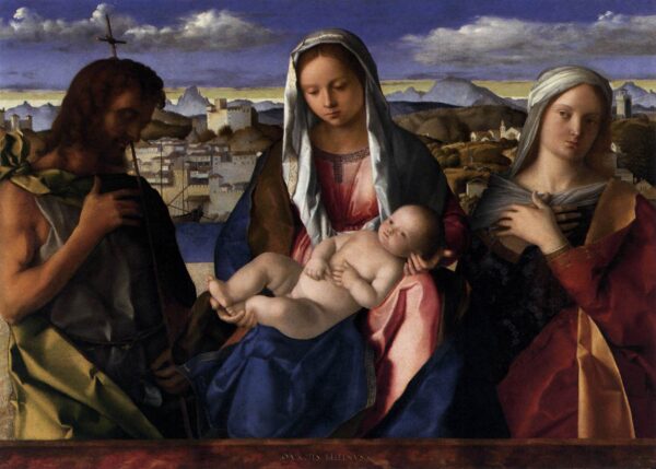 Madonna and Child with Saint John and a Saint by Giovanni Bellini, hand-painted oil painting reproduction