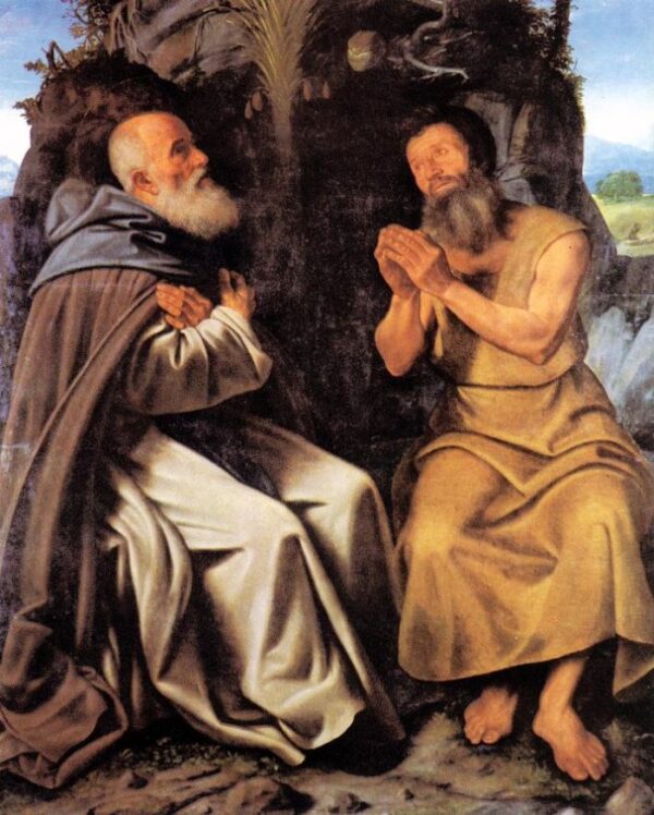 Saint Anthony Abbot and Saint Paul by Giovanni Girolamo Savoldo, hand-painted oil painting reproduction