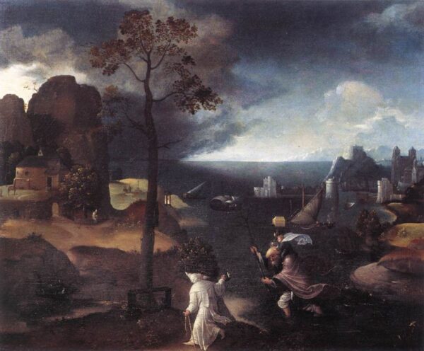 Saint Christopher Bearing the Christ Child by Joachim Patenier, hand-painted oil painting reproduction