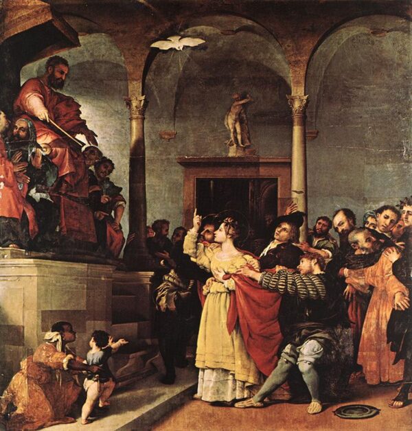 Saint Lucia Before The Judge by Lorenzo Lotto, hand-painted oil painting reproduction