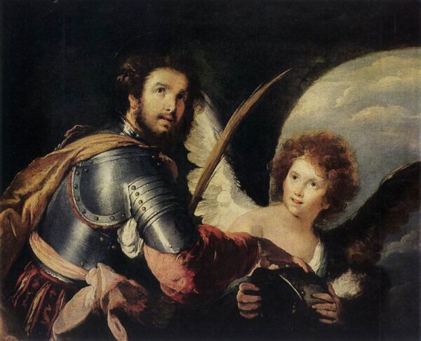 Saint Maurice and the Angel by Bernardo Strozzi, hand-painted oil painting reproduction
