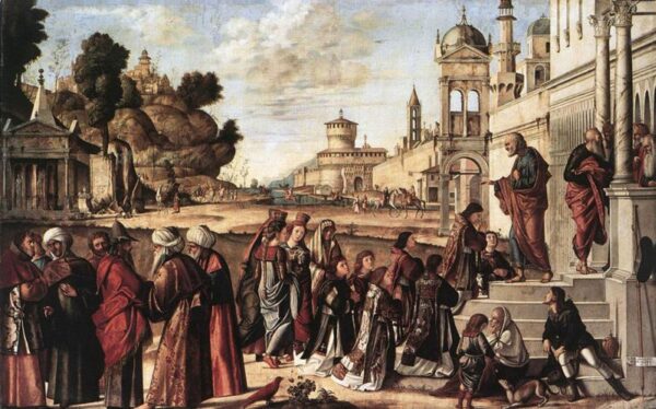 Saint Stephen is Consecrated Deacon by Vittore Carpaccio, hand-painted oil painting reproduction