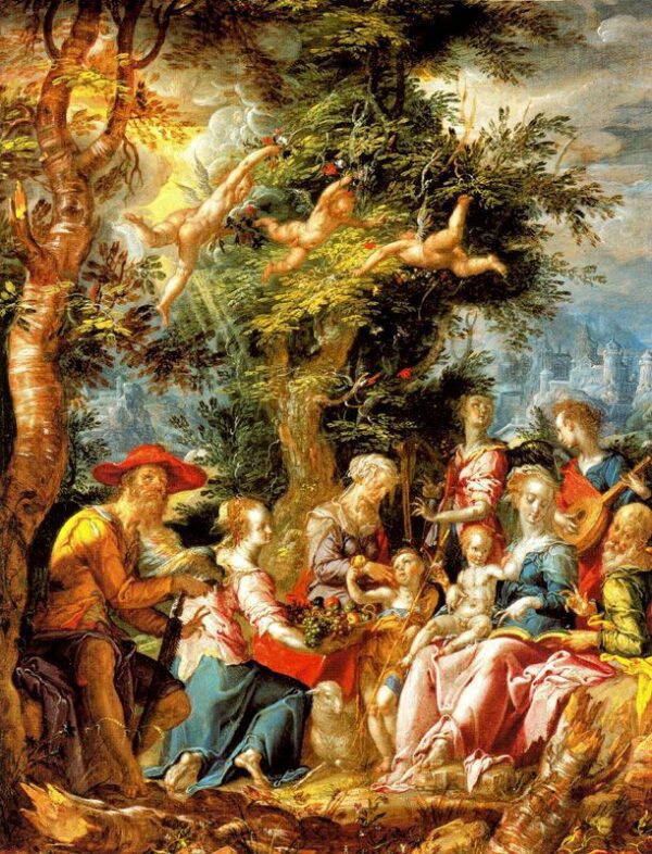 The Holy Family with Angels and Saints by Joachim Wtewael, hand-painted oil painting reproduction