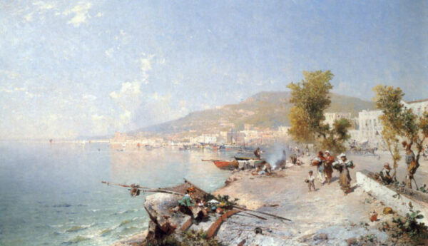 Vietri Sul Mare, Looking Towards Salerno by Franz Richard Unterberger, hand-painted oil painting reproduction