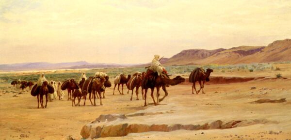 Salt Caravans in the Desert by Eugene-Alexis Girardet, hand-painted oil painting reproduction