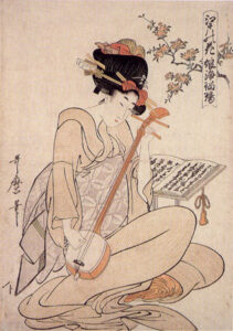 Young Woman’s Narrative Chanting To The Samisen by Kitagawa Utamaro, hand-painted oil painting reproduction